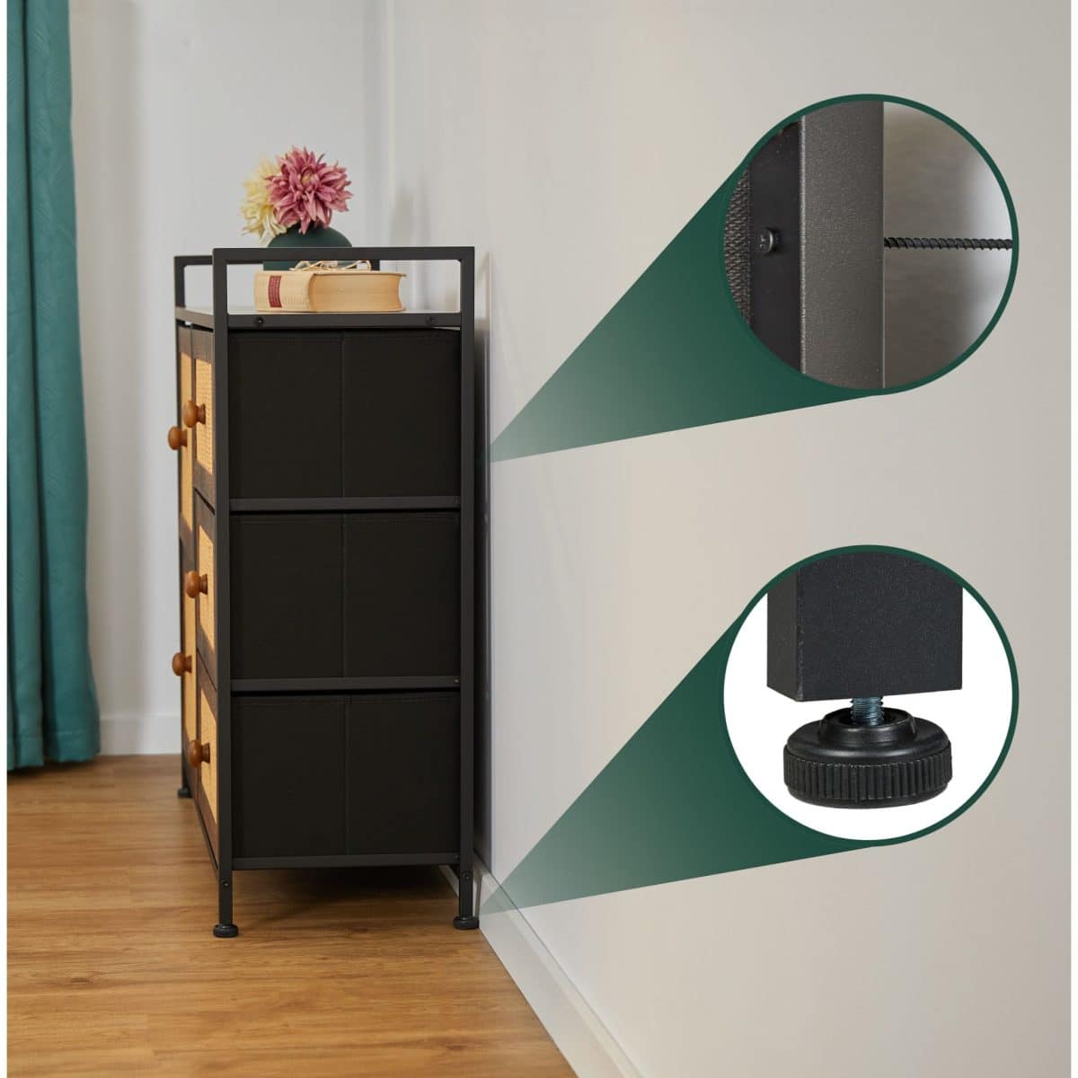 Comoda cu 5 sertare, design vintage, maro, blat MDF, cadru otel, 77 x 85 x 31,5 cm - imagine 2