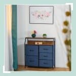 Comoda cu 5 rafturi albastre, design vintage, raft deschis, MDF/otel, - imagine 6