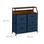Comoda cu 5 rafturi albastre, design vintage, raft deschis, MDF/otel, - imagine 4