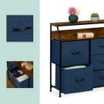 Comoda cu 5 rafturi albastre, design vintage, raft deschis, MDF/otel, - imagine 3