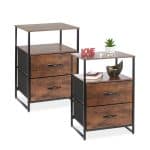 Noptiere vintage inalte, set 2, 2 sertare, raft, MDF, 70 x 45 x 42,5 cm