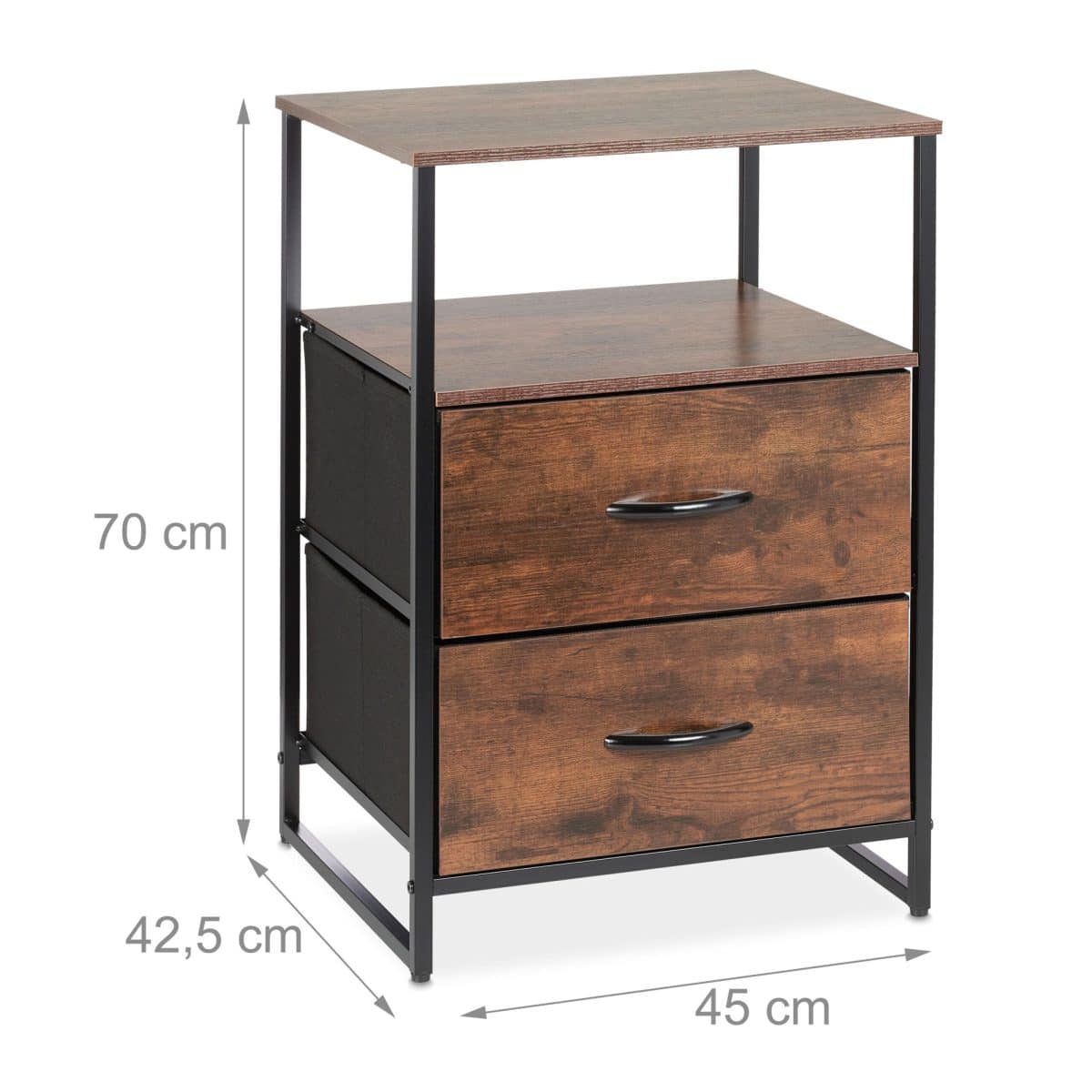 Noptiere vintage inalte, set 2, 2 sertare, raft, MDF, 70 x 45 x 42,5 cm - imagine 7
