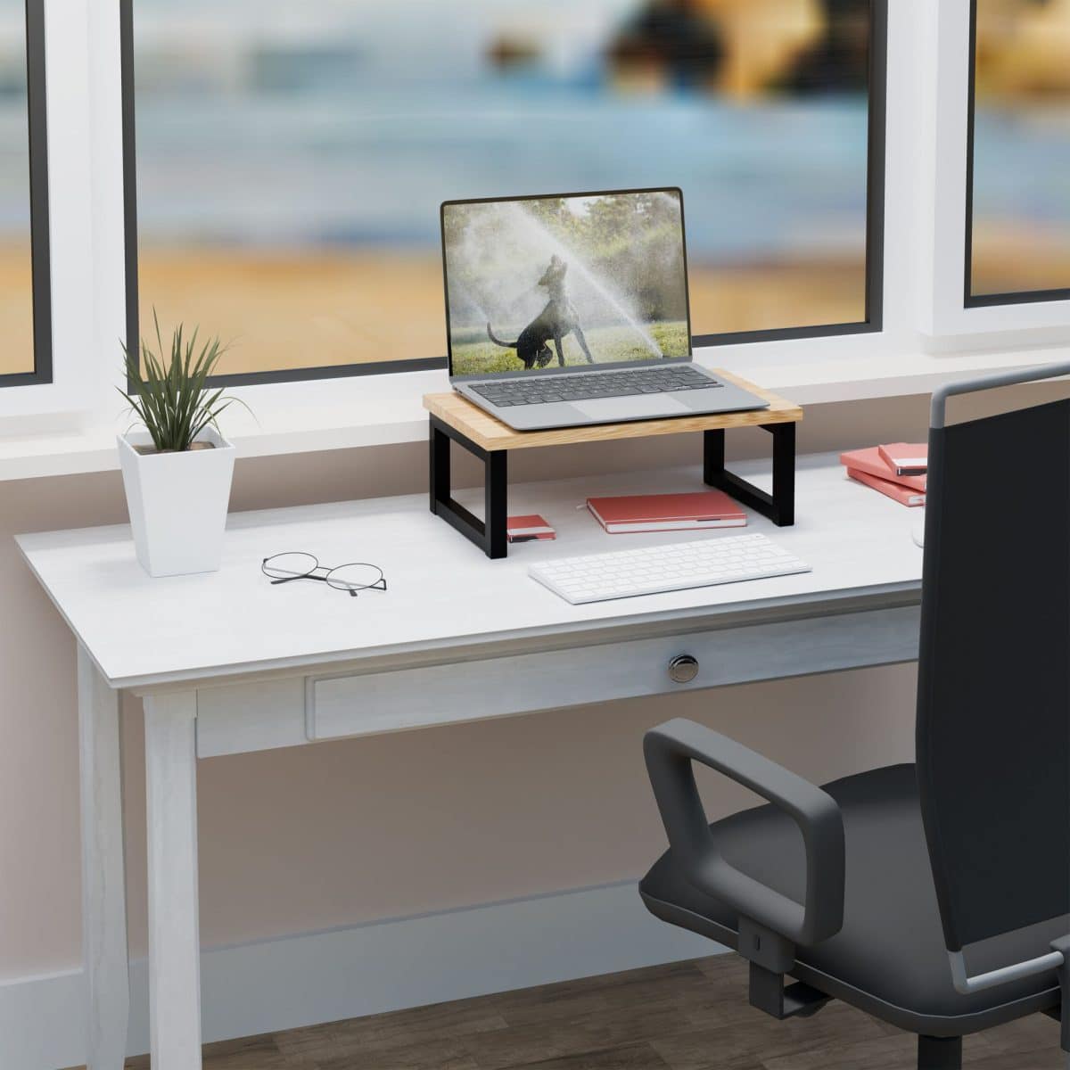 Suport laptop sau PC, MDF, structura metalica, 15 x 40 x 23 cm, bej, Relaxdays - imagine 2