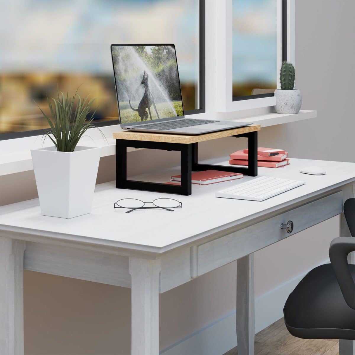 Suport laptop sau PC, MDF, structura metalica, 15 x 40 x 23 cm, bej, Relaxdays - imagine 3