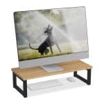 Suport laptop sau PC, MDF, structura metalica, bej, 15 x 55 x 23 cm, Relaxdays