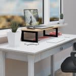 Suport laptop sau PC, MDF, structura metalica, bej, 15 x 55 x 23 cm, Relaxdays - imagine 3