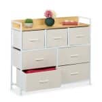 Comoda cu 7 sertare, alb/bej, blat MDF, cadru otel, 85 x 100 x 30,5 cm