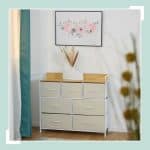 Comoda cu 7 sertare, alb/bej, blat MDF, cadru otel, 85 x 100 x 30,5 cm - imagine 6