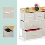 Comoda cu 7 sertare, alb/bej, blat MDF, cadru otel, 85 x 100 x 30,5 cm - imagine 3