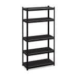Raft industrial cu 5 niveluri, negru, placi MDF, cadru otel, 180 x 90 x 40 cm