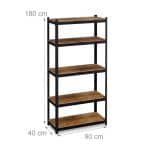 Raft industrial cu 5 niveluri, negru/maro, placi MDF, cadru otel, 180 x 90 x 40 cm - imagine 7