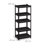 Raft industrial cu 5 niveluri, negru, placi MDF, cadru otel, 150 x 60 x 40 cm - imagine 6