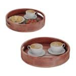 Set 2 tavi servire, din lemn, cu manere, maro