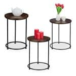 Set 3 masute de cafea, din lemn, maro inchis/negru