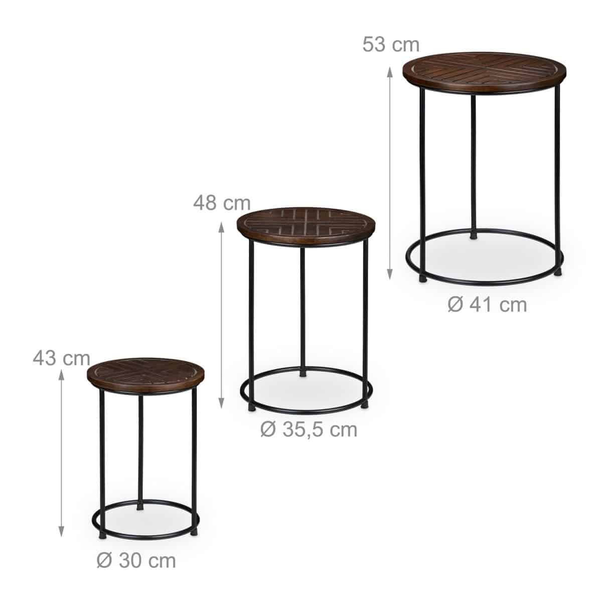 Set 3 masute de cafea, din lemn, maro inchis/negru - imagine 3