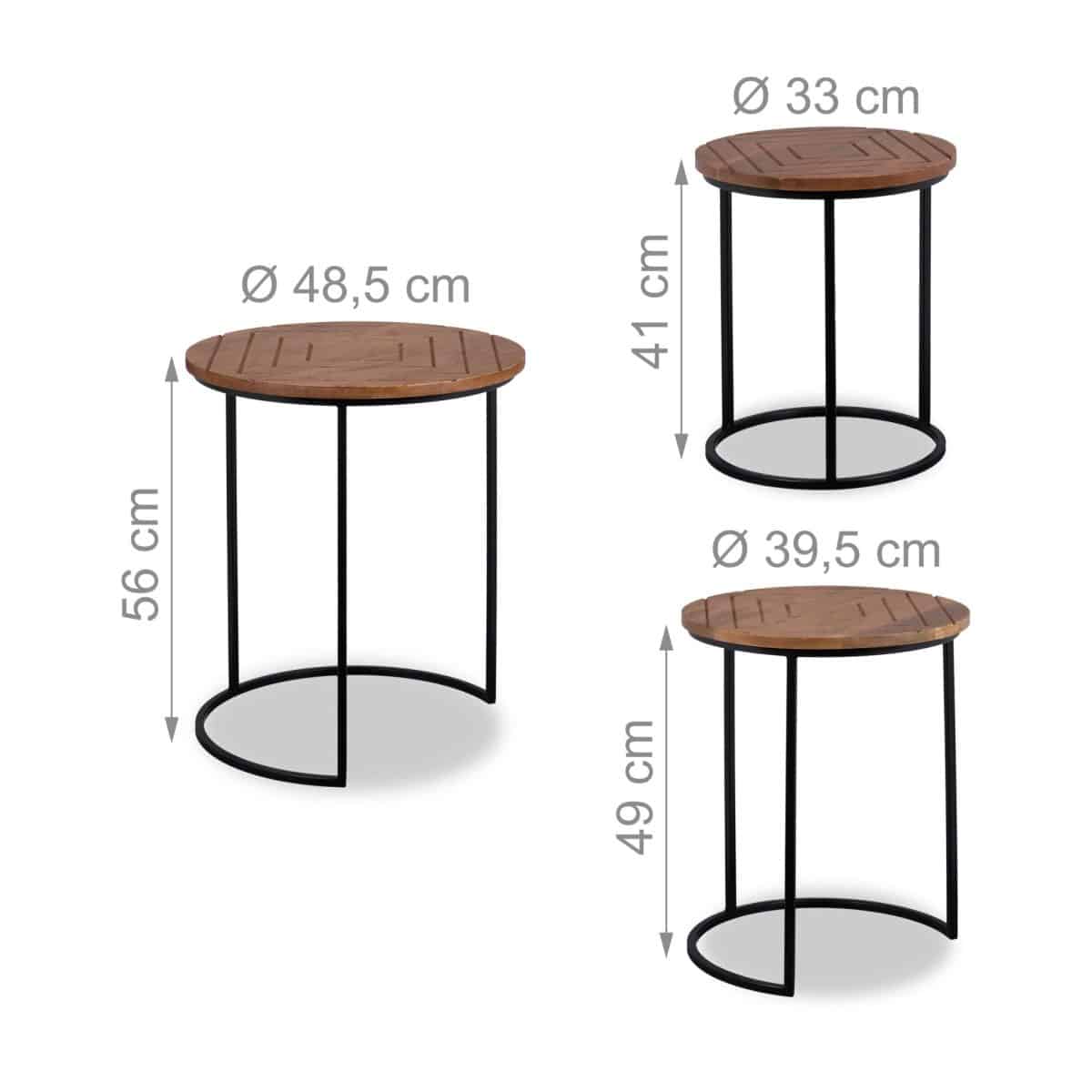 Set 3 masute de cafea, din lemn, maro/negru - imagine 4