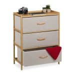 Comoda cu 3 sertare textile, bambus, 73 x 57,5 x 30 cm
