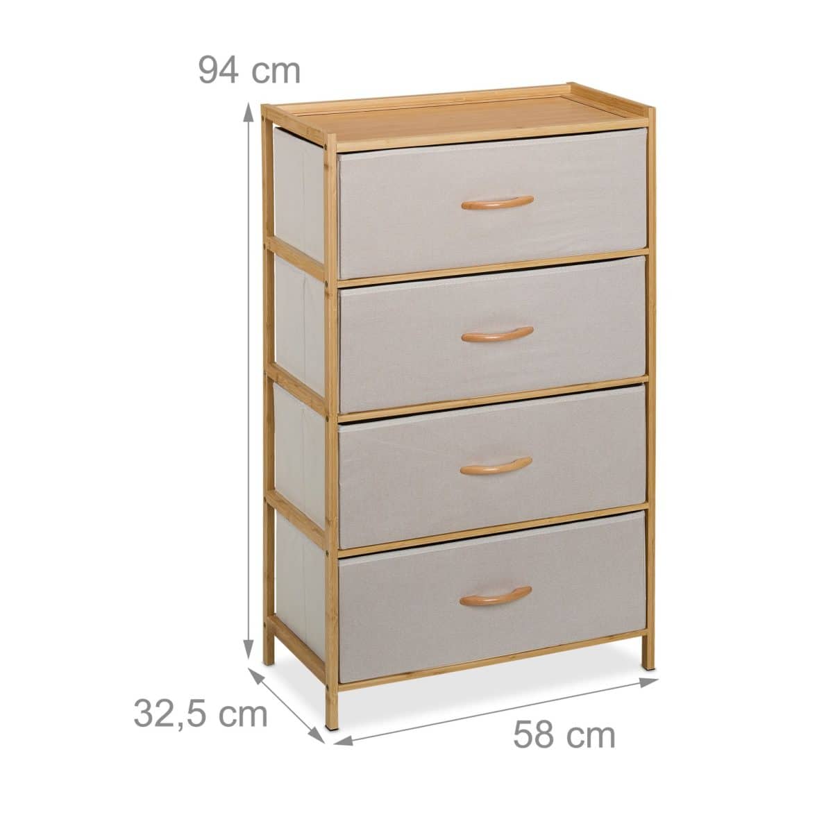 Comoda cu 4 sertare textile, bambus, 94 x 58 x 32,5 cm - imagine 6