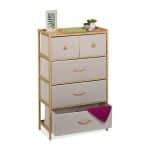 Comoda cu 5 sertare textile, bambus, maro/bej, 94 x 58 x 32,5 cm