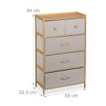 Comoda cu 5 sertare textile, bambus, maro/bej, 94 x 58 x 32,5 cm - imagine 5