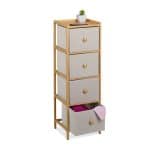 Raft ingust cu 4 sertare textile, bambus, maro/bej, 94 x 31 x 30 cm