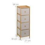 Raft ingust cu 4 sertare textile, bambus, maro/bej, 94 x 31 x 30 cm - imagine 5