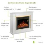 Semineu electric decorativ cu LED multicolor, 2000W, telecomanda, cadru lemn MDF alb, reglare temperatură 15-30°C, Artlife, 100x28x82 cm - imagine 2