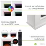 Semineu electric decorativ cu LED multicolor, 2000W, telecomanda, cadru lemn MDF alb, reglare temperatură 15-30°C, Artlife, 100x28x82 cm - imagine 3