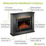 Semineu electric decorativ cu LED multicolor, 2000W, telecomandă, cadru lemn MDF negru, reglare temperatură 15-30°C, Artlife 100x28x82 cm - imagine 3