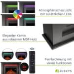 Semineu electric decorativ cu LED multicolor, 2000W, telecomandă, cadru lemn MDF negru, reglare temperatură 15-30°C, Artlife 100x28x82 cm - imagine 4
