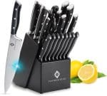 Set de cutite pentru bucatarie, 14 piese, cu suport, negru/argintiu