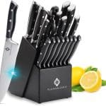 Set de cutite pentru bucatarie, 14 piese, cu suport, negru/argintiu