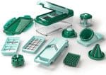 Tocator de legume manual, 16 piese, lame inox, caserola, verde, plastic, Kraftpunkt®