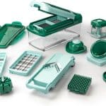 Tocator de legume manual, 16 piese, lame inox, caserola, verde, plastic, Kraftpunkt®
