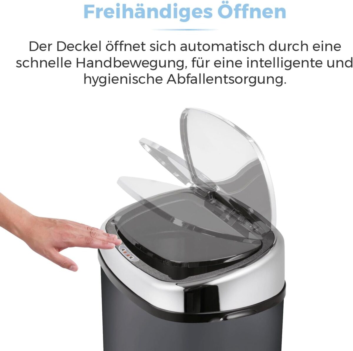 Cos de gunoi cu senzor, 58 L, Kraftpunkt®, otel inoxidabil, gri/argintiu - imagine 6