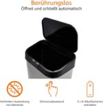 Cos de gunoi cu senzor, 60 L, Kraftpunkt® , otel inoxidabil, argintiu/negru - imagine 3