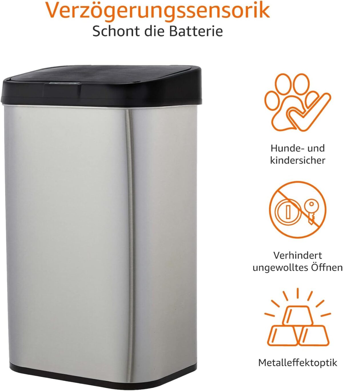 Cos de gunoi cu senzor, 60 L, Kraftpunkt® , otel inoxidabil, argintiu/negru - imagine 2