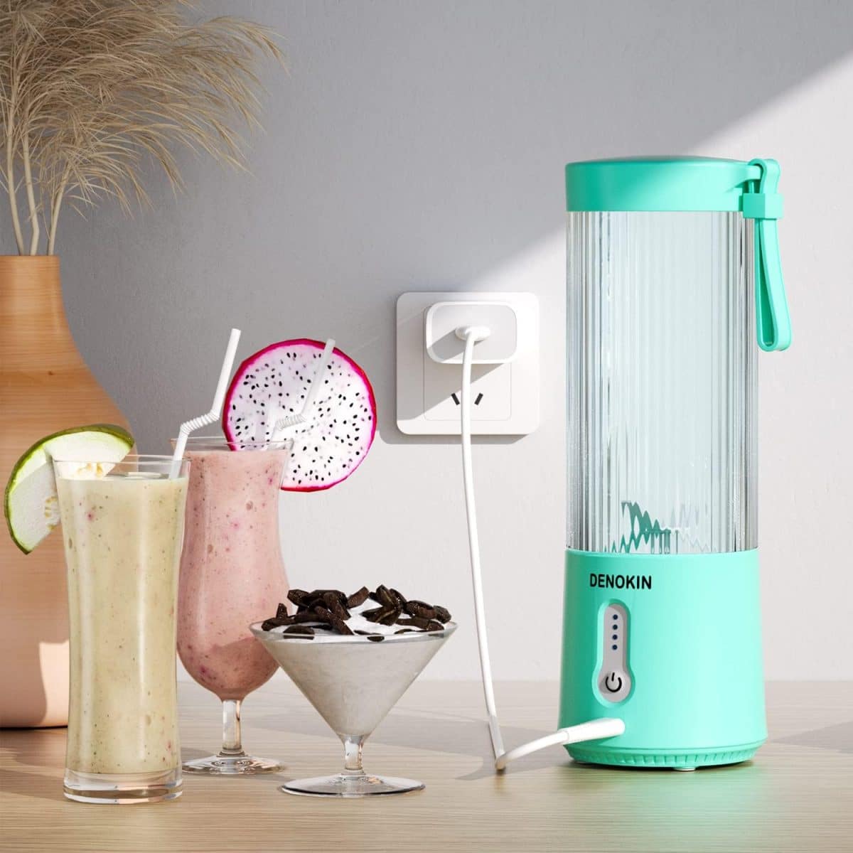 Mini blender electric, Portabil, 450 ml, pentru Smoothie, albastru - imagine 6