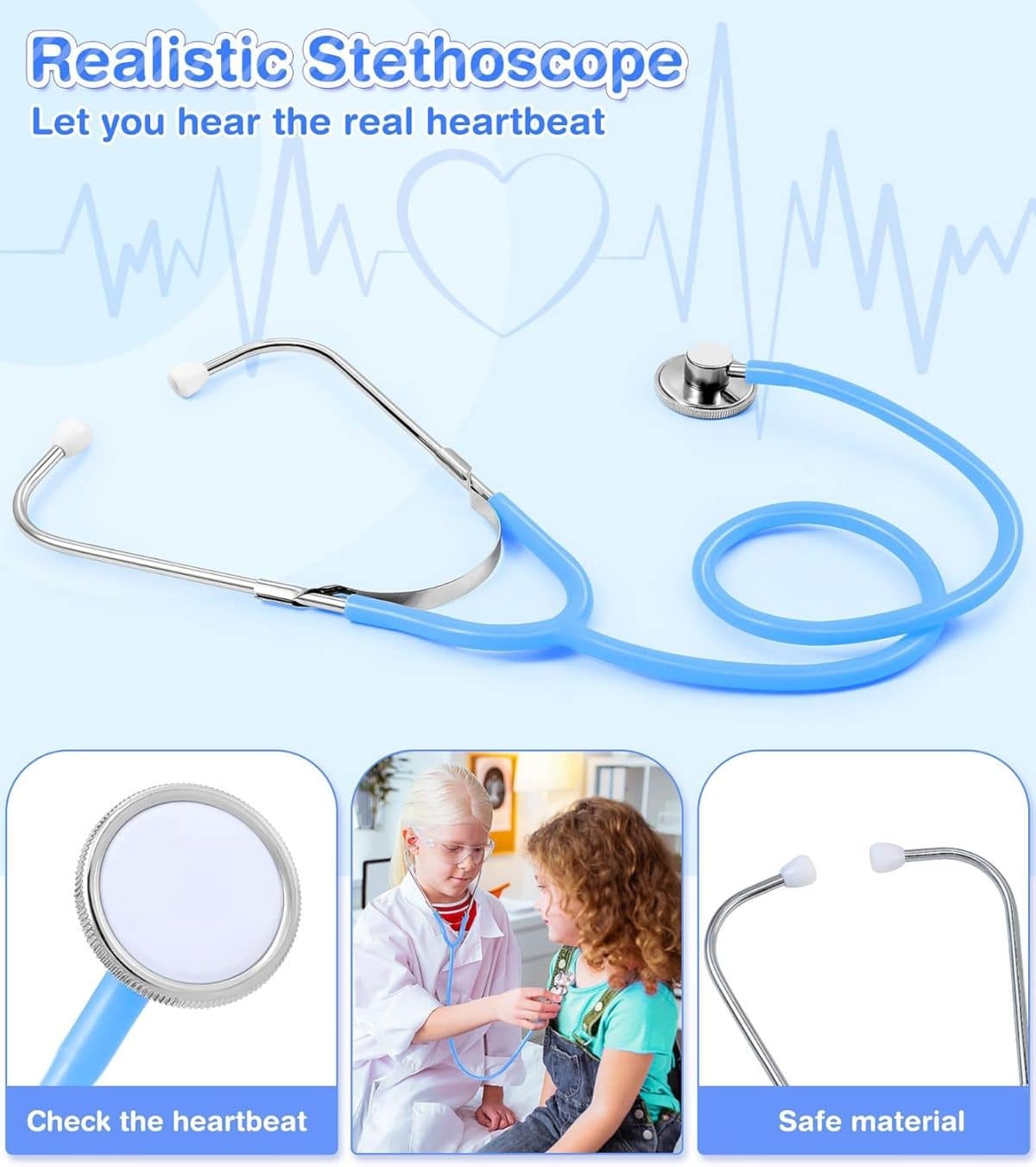 Trusa medicala pentru copii, doctor, dentist, halat si boneta, albastru - imagine 7