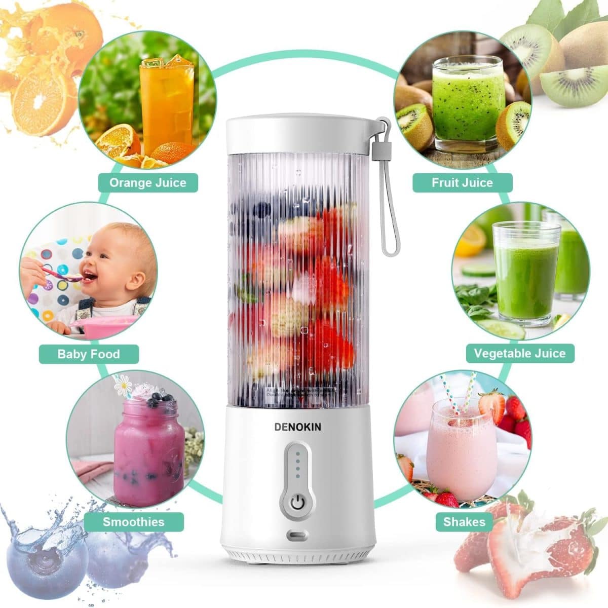 Mini blender electric, Portabil, 450 ml, pentru Smoothie, alb - imagine 5