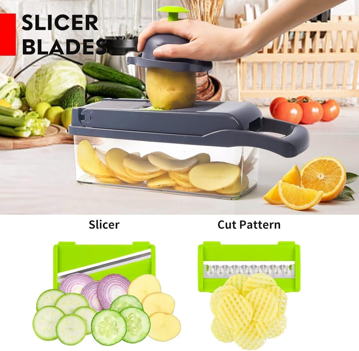 Tocator de legume manual, 14 in 1, lame inox, 7 lame, separator ou, Kraftpunkt® - imagine 2