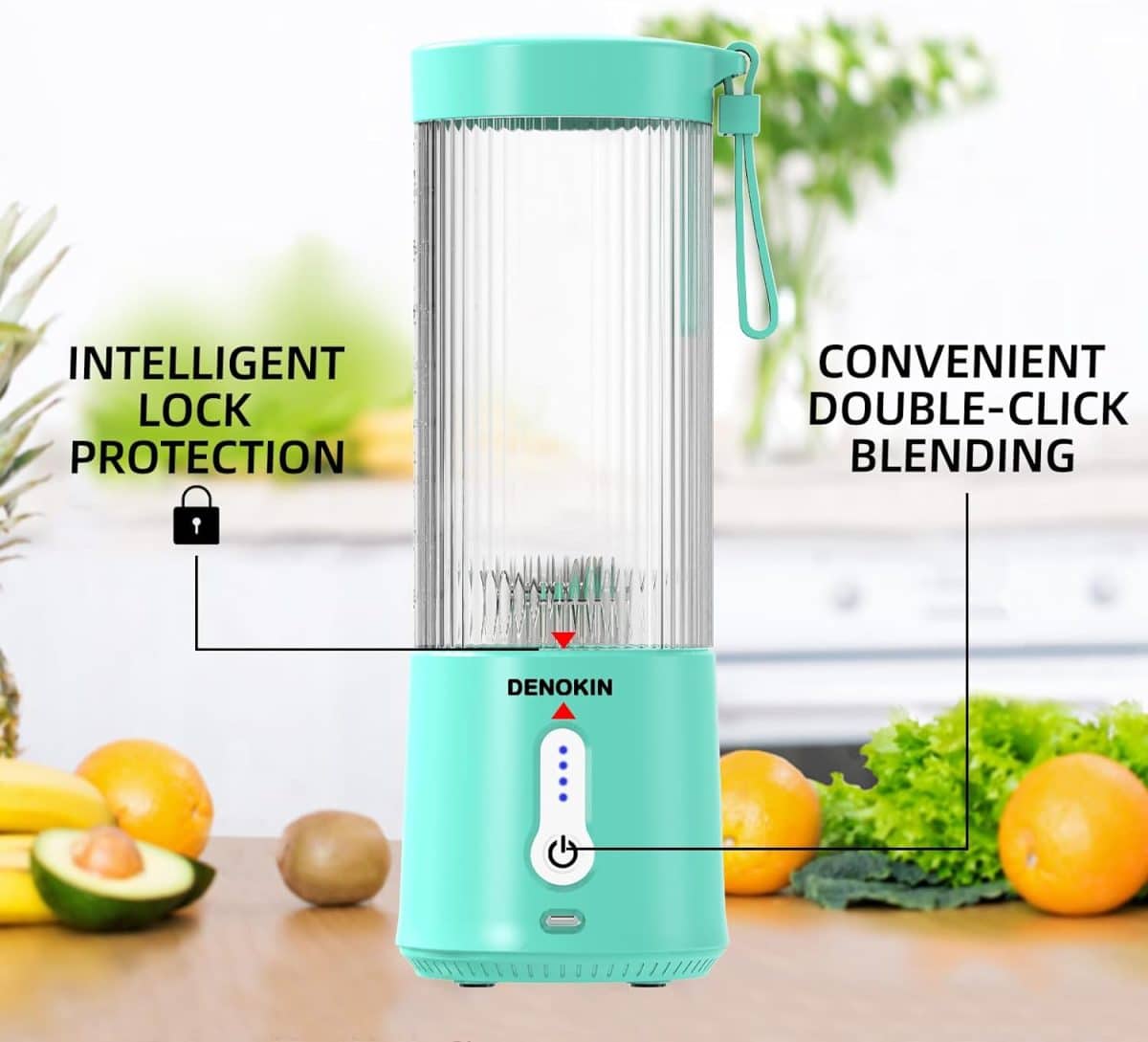 Mini blender electric, Portabil, 450 ml, pentru Smoothie, albastru - imagine 4