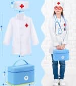 Trusa medicala pentru copii, doctor, dentist, halat si boneta, albastru - imagine 3