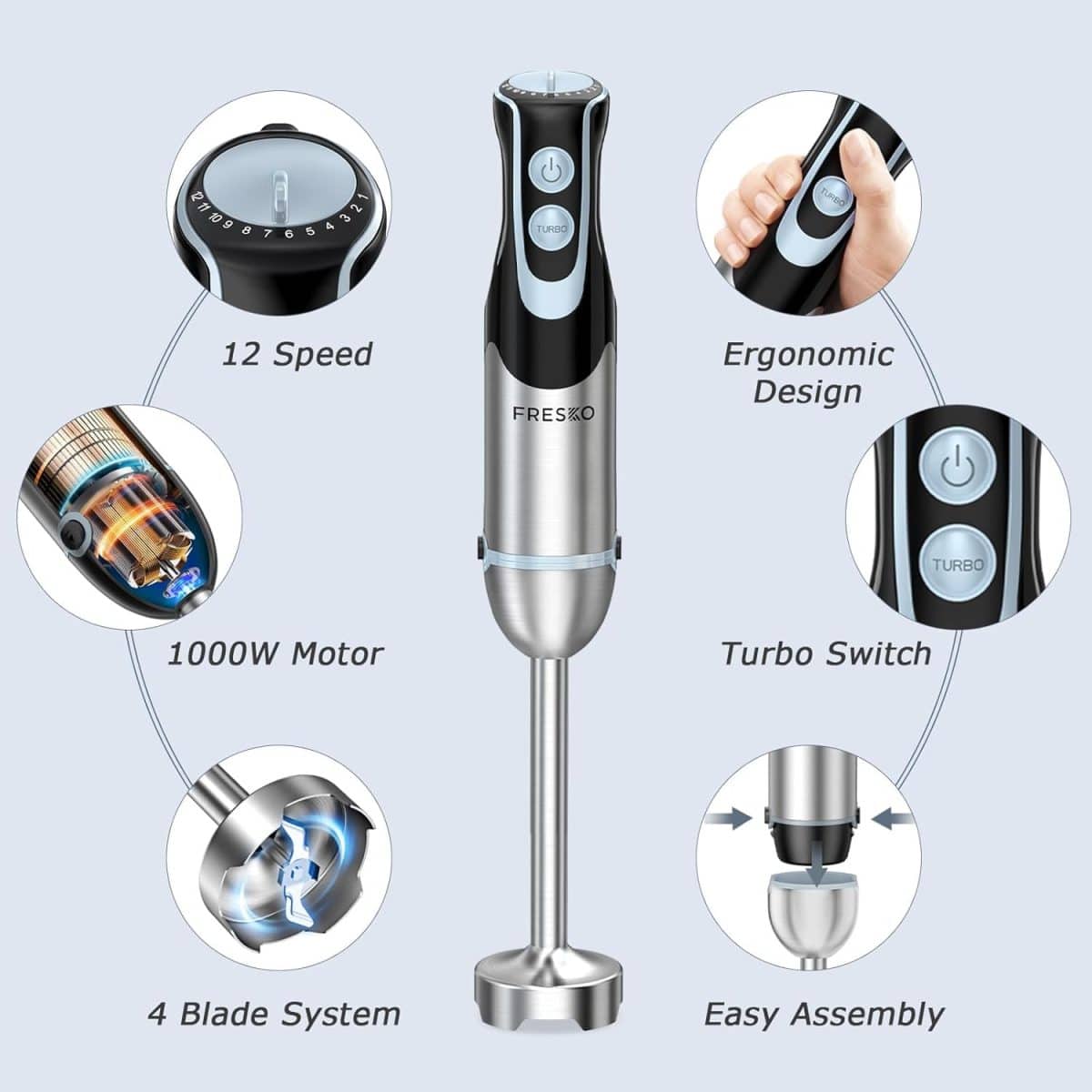 Blender 4 in 1, 1000 W, 12 viteze si functie turbo, multifunctional, negru/argintiu - imagine 4