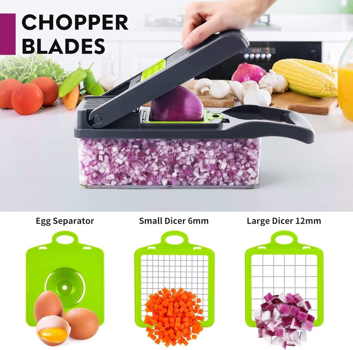 Tocator de legume manual, 14 in 1, lame inox, 7 lame, separator ou, Kraftpunkt® - imagine 4