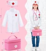 Trusa medicala pentru copii, doctor, dentist, halat si boneta, roz - imagine 3