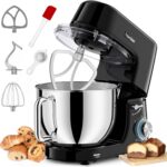 Robot de bucatarie, 1800 W, 7,2 litri, inox, accesoriu de amestecare, carlig si tel pentru aluat, spatula, negru