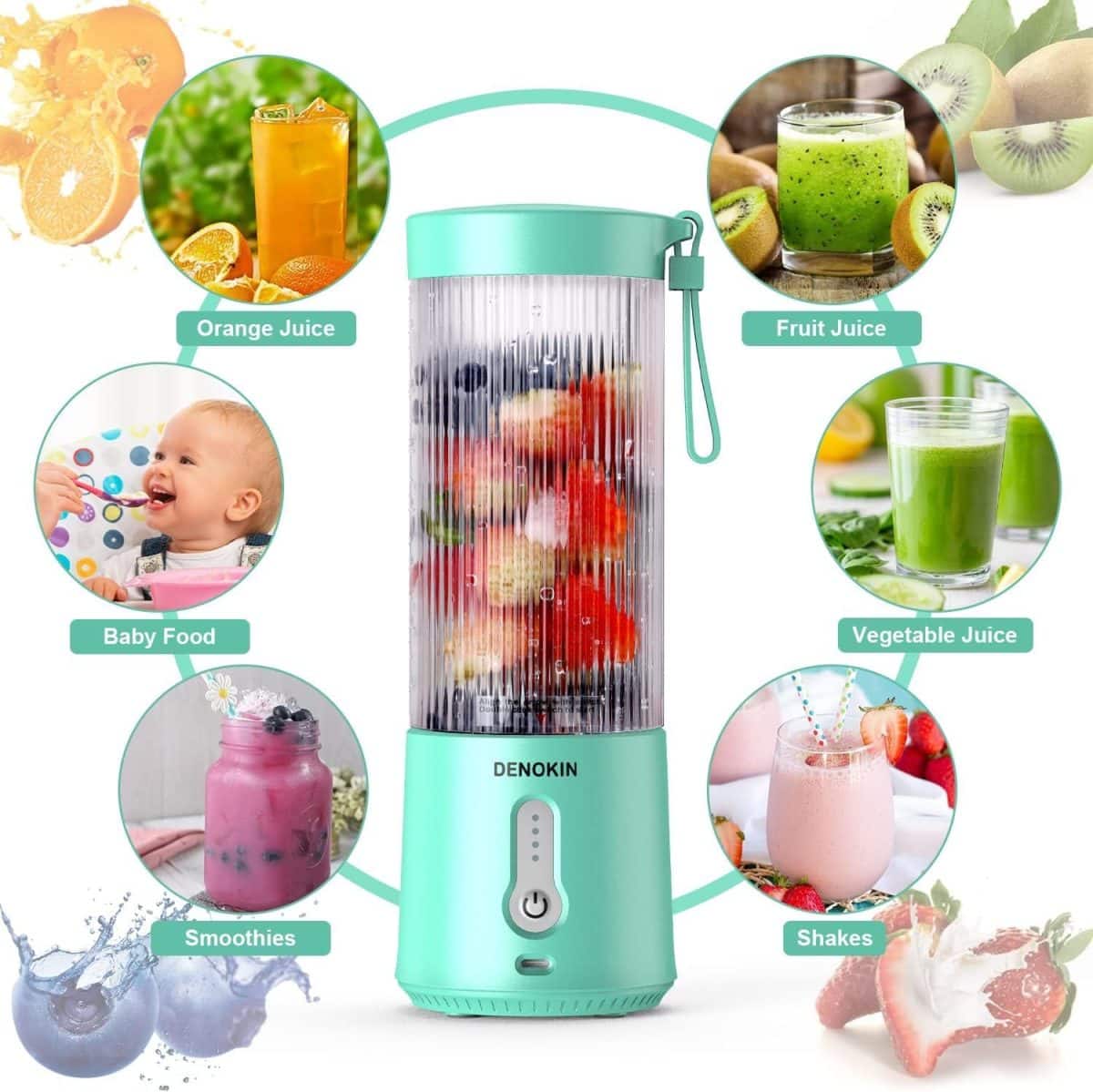 Mini blender electric, Portabil, 450 ml, pentru Smoothie, albastru - imagine 5