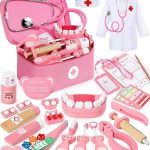 Trusa medicala pentru copii, doctor, dentist, halat si boneta, roz