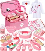 Trusa medicala pentru copii, doctor, dentist, halat si boneta, roz